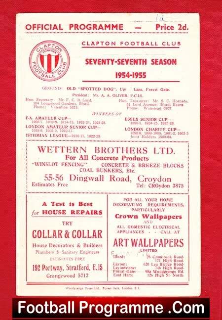 Clapton v Walthamstow Avenue 1955