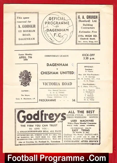 Dagenham v Chesham United 1958 – Corinthian League