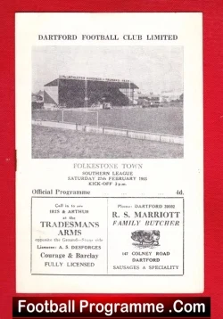 Dartford v Folkestone Town 1965 - football programme