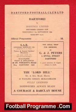 Dartford v Hastings United 1960 - Southern League Cup - football programme
