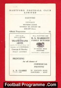 Dartford v Yiewsley 1962 - football programme