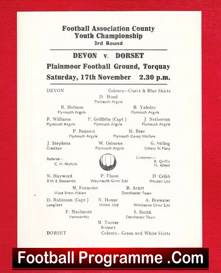Devon v Dorset 1950s – Youth County Championship at Torquay