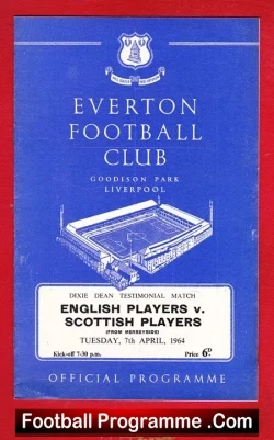 Dixie Dean Testimonial Benefit Match Everton 1964 - football programme