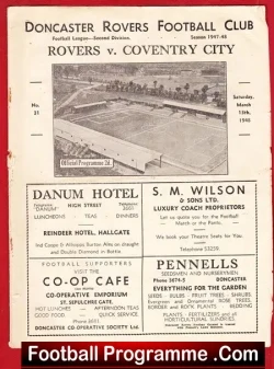 Doncaster Rovers v Coventry City 1948 - football programme