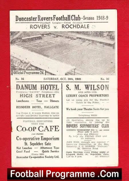 Doncaster Rovers v Rochdale 1948 – 1940s Programme