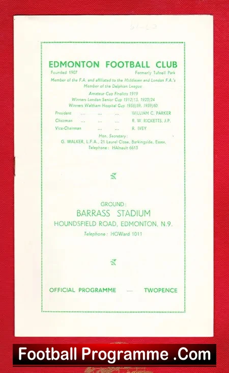 Edmonton v Enfield 1962 – Barrass Stadium