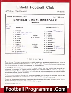 Enfield v Skelmersdale United 1971 – Friendly Match Single Sheet