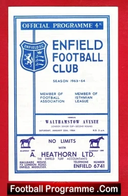 Enfield v Walthamstow Avenue 1964 - Abandoned - football programme