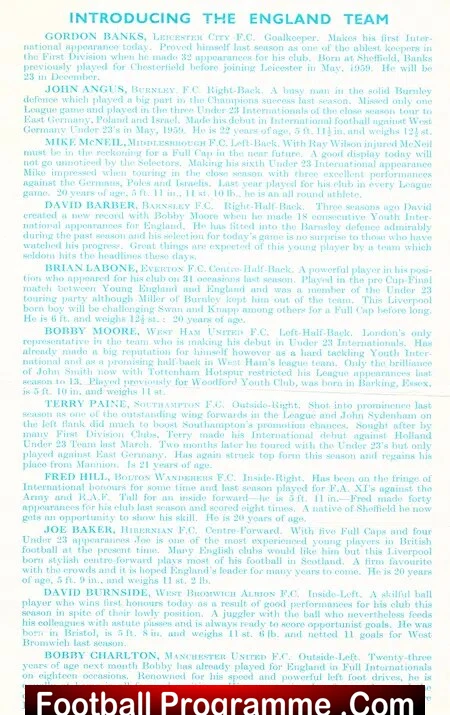 England v Denmark 1960 - Under 23 Bobby Moore Debut First 1st