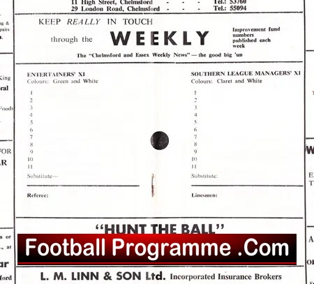Entertainers v Southern Managers 1968 - Chelmsford City