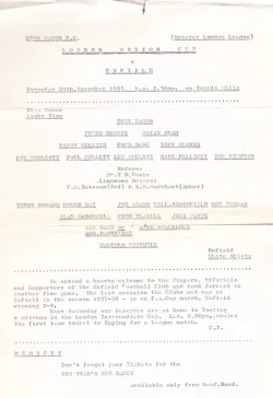 Eton Manor v Enfield 1965 – London Senior Cup – Single Sheet