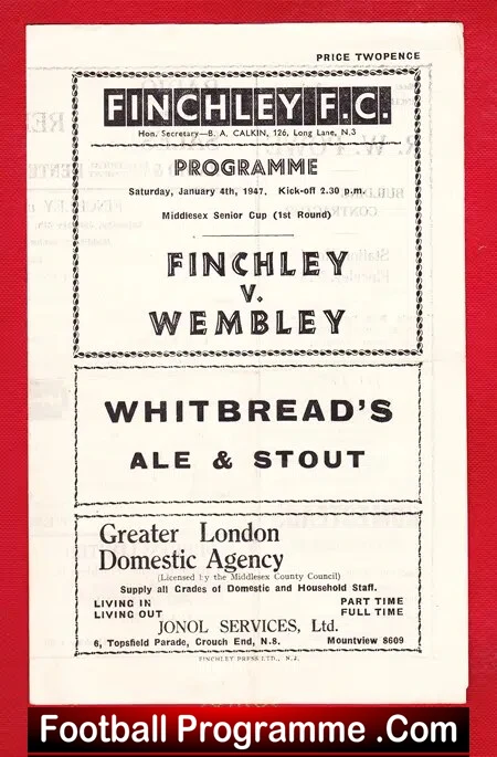 Finchley v Wembley 1947 - Middlesex Senior Cup 1940s