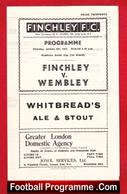 Finchley v Wembley 1947 - Middlesex Senior Cup 1940s - football programme