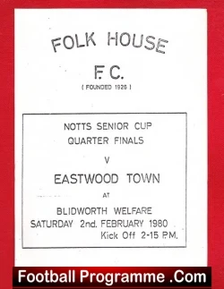 Folk House v Eastwood Town 1980 - Notts Senior Cup Quarter Final - football programme