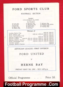 Ford United v Herne Bay 1961 - Aetolian League - football programme