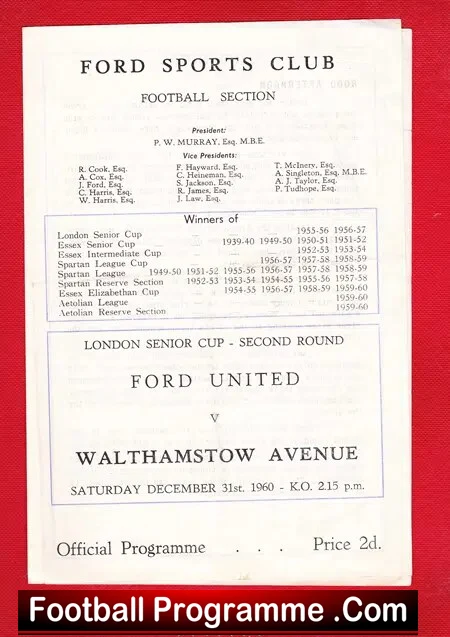 Ford United v Walthamstow Avenue 1960 – London Senior Cup