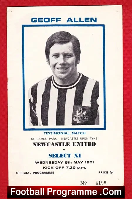 Geoff Allen Testimonial Benefit Match Newcastle United 1971