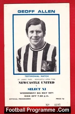 Geoff Allen Testimonial Benefit Match Newcastle United 1971