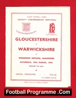 Glos Rugby v Warwickshire 1963 - County Championship Semi Final - rugby programme