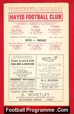 Hayes v Finchley 1966 - football programme