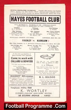 Hayes v Hounslow Town 1966 - Middlesex Charity Cup Final - football programme