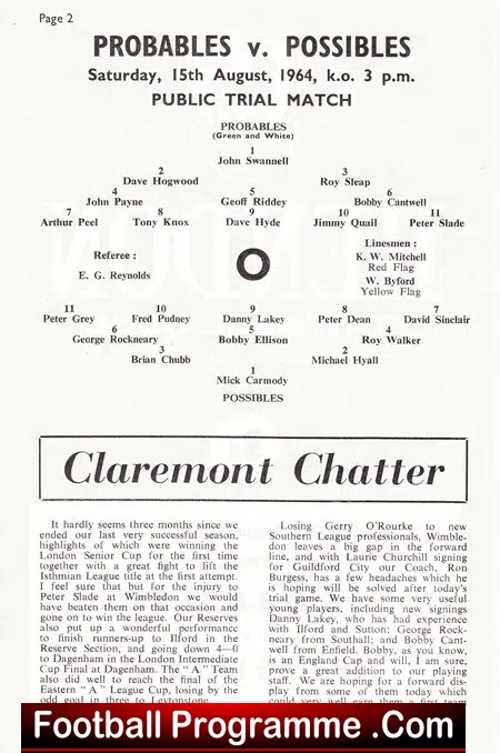 Hendon Probables v Hendon Possibles 1964 - Public Trials Match