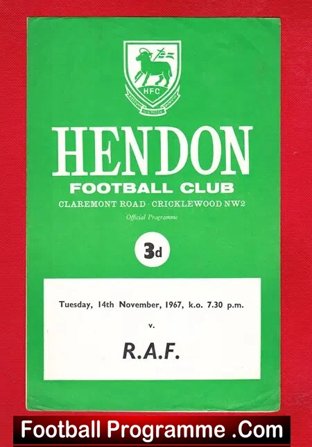 Hendon v Royal Air Force 1967 – RAF Football Team