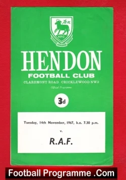 Hendon v Royal Air Force 1967 – RAF Football Team