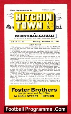 Hitchin Town v Corinthian Casuals 1963 - football programme
