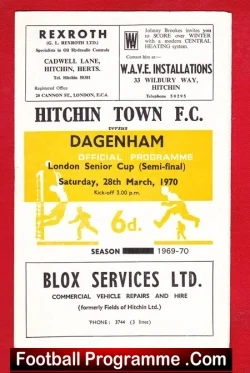 Hitchin Town v Dagenham 1970 - London Senior Cup Semi Final - football programme