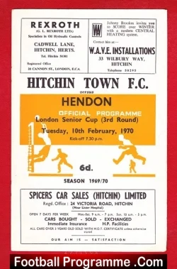 Hitchin Town v Hendon 1970 - football programme