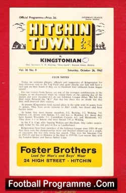 Hitchin Town v Kingstonian 1963 - football programme