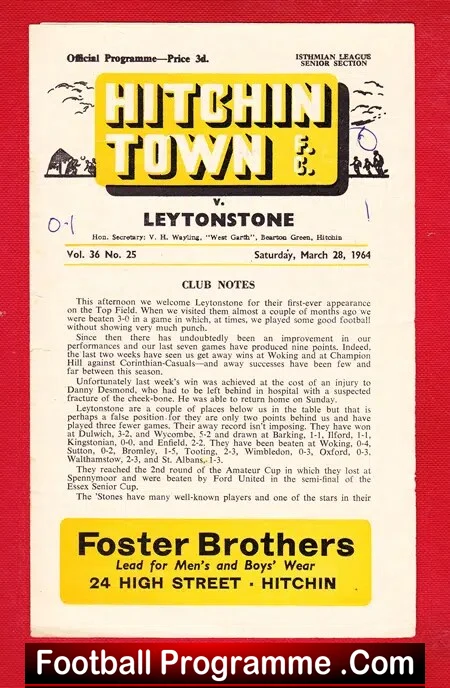 Hitchin Town v Leytonstone 1964