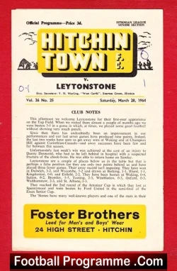 Hitchin Town v Leytonstone 1964 - football programme