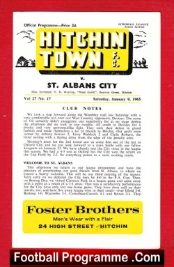Hitchin Town v St Albans City 1965 - football programme