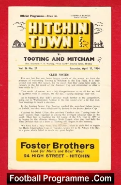 Hitchin Town v Tooting Mitcham 1964