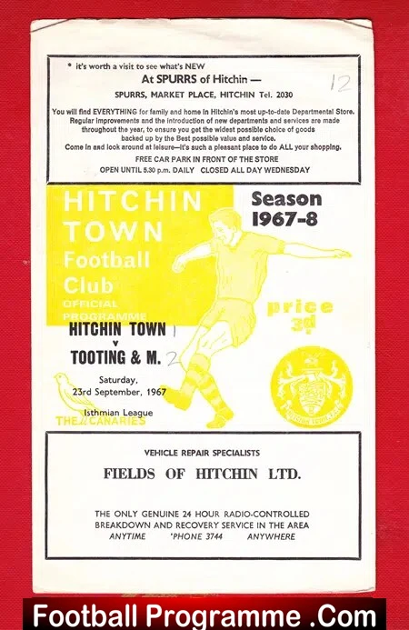 Hitchin Town v Tooting Mitcham 1967