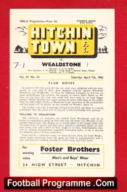 Hitchin Town v Wealdstone 1962 - football programme