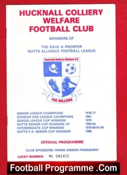 Hucknall Colliery Welfare v Plessey 1986 - football programme