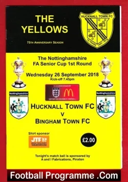 Hucknall Town v Bingham Town 2018 - football programme