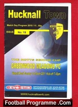 Hucknall Town v Greenwood Meadows 2011 - football programme