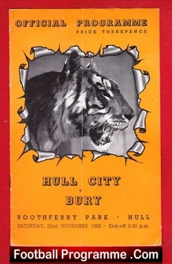 Hull City v Bury 1952 - football programme