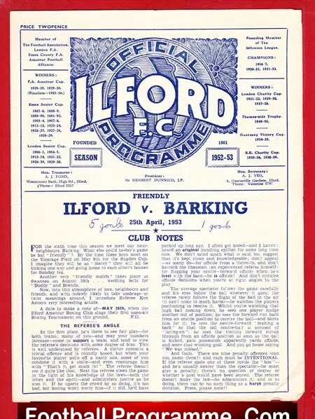 Ilford v Barking 1953
