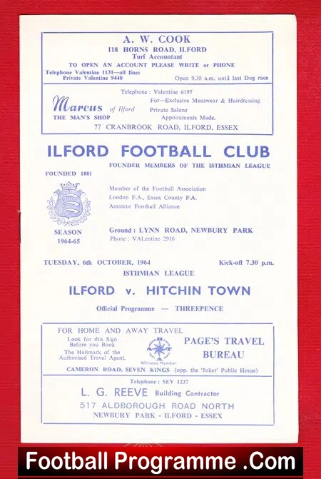 Ilford v Hitchin Town 1964
