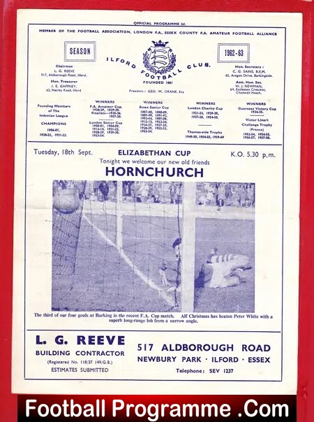 Ilford v Hornchurch Upminster 1962