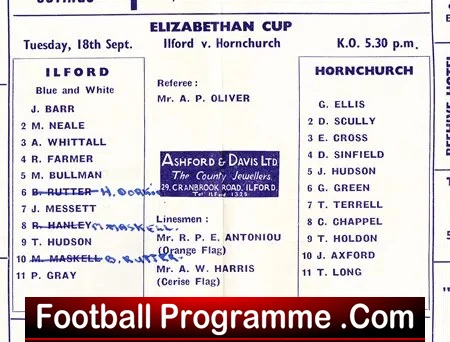 Ilford v Hornchurch Upminster 1962