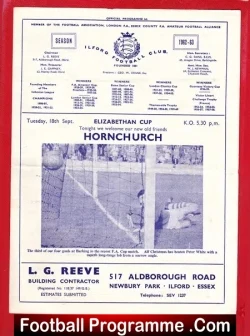 Ilford v Hornchurch Upminster 1962 - football programme