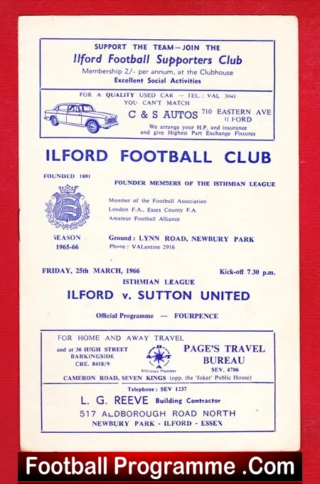 Ilford v Sutton United 1966