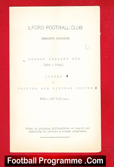 Ilford v Tooting Mitcham United 1966 – Charity Cup Semi Final