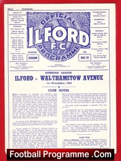 Ilford v Walthamstow Avenue 1952 – 1950s Programme
